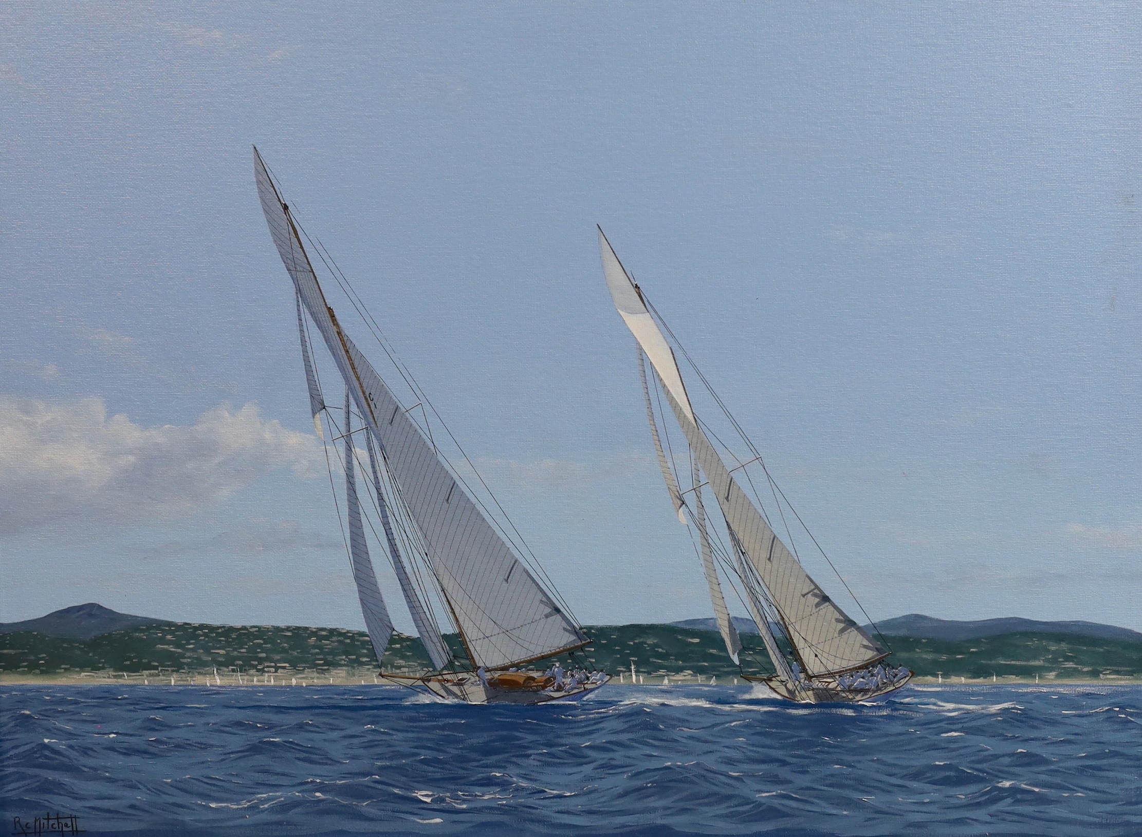 Ron Charles Mitchell (1960-), oil on canvas, 'Marquita & Tuiga racing, Regatta Royales, Cannes', signed, 45 x 60cm